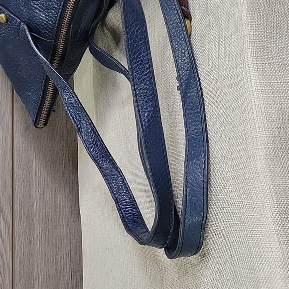 Fossil Blue Leather Tote Shoulder Bag Handbag Purse - Picture 5 of 14